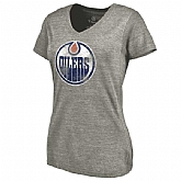 Women's Edmonton Oilers Distressed Team Logo Tri Blend V Neck T-Shirt Ash FengYun